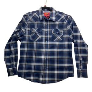 Rodeo‎ Clothing Co Mens XL Blue Plaid Western Snap Long Sleeve Shirt FLS300 NEW